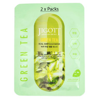Jigott Green Tea Extract Sheet Mask 27ml Korean Cotton Hydrating Face Mask x 2