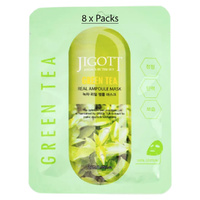 Jigott Green Tea Extract Sheet Mask 27ml Korean Cotton Hydrating Face Mask x 8