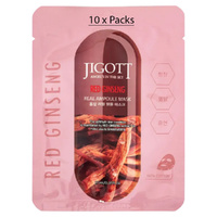 Jigott Red Ginseng Extract Sheet Mask 27ml Korean Cotton Anti Aging Face Mask x 10