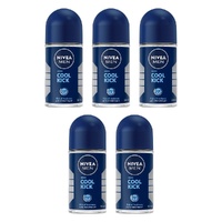 Nivea Men Cool Kick 72H Anti-Perspirant Roll-On 50mL Pack of 5