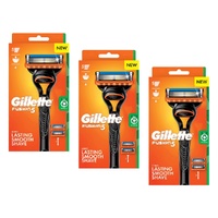 Gillette Fusion5 Razor Handle Plus 2 Cartridges 3 Piece Set Pack of 3