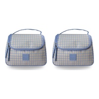 Tender Love + Carry Blue Cream Houndstooth Weekender Wash Bag 26 x 18 x 10 cm Pack of 2