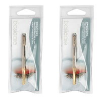 Basicare Slant Tip Tweezers with Half Gold Blade Stainless Steel 8.5cm x 2