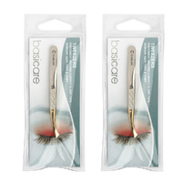 Basicare Curved Slant Tip Tweezers with Half Gold Blade Stainless Steel 8.5cm x 2