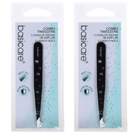 Basicare Eyebrow Tweezers Satin Multi Tip Stainless Steel Hair Remover 9.6cm x 2