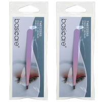 Basicare Slant Tip Gradient Rubber Tweezer Amber 9cm Precision Grip x 2