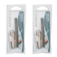 Basicare 2 Piece Tweezer Set for Eyebrow Shaping and Hair Removal x 2