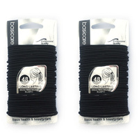 Basicare Round Elastic Hair Ties Black 48pcs No Metal Snag Free x 2