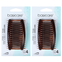 Basicare Side Comb Four Pack Brown Hair Styling Clips Strong Hold x 2