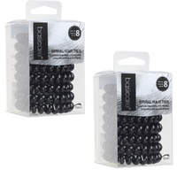 Basicare Black Spiral Hair Elastic 8 Pack No Damage Durable Hair Bands x 2