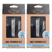Basicare Mens Manicure Set Nail Clippers with Catcher and Glass File Kit x 2