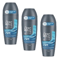 Dove Men Deodorant Advanced 72HR Roll-On Clean Comfort 50mL Pack of 3