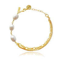 Culturesse Louve Freshwater Pearl Dual Chain Bracelet (Gold Vermeil)