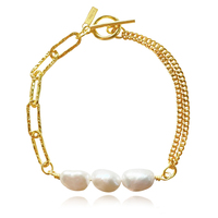 Culturesse Anouk Freshwater Pearl Dual Chain Bracelet (Gold Vermeil)