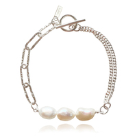 Culturesse Anouk Freshwater Pearl Dual Chain Bracelet (Silver)