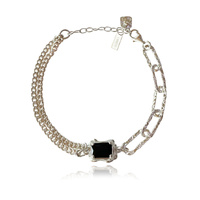 Culturesse Dakota Black Onyx Dual Chain Bracelet (Silver)