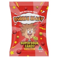Bubble Blast Super Sour Strawberry Candy 70g Australian Made Tangy Lollies