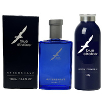 Blue Stratos Body Powder & Aftershave Lotion Mens Grooming Set