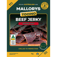Mallorys Tocino Beef Jerky Super Hot 1kg BULK PACK (for Human Consumption)