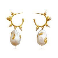 Culturesse Francoise Luxury 24K Baroque Pearl Drop Earrings (with Gold Leaf)