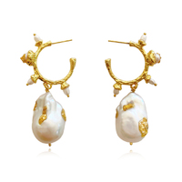 Culturesse Francoise Luxury 24K Baroque Pearl Drop Earrings (with Gold Leaf)