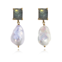 Culturesse Carlotta 24K Baroque Pearl Drop Earrings (Labradorite Crystal)