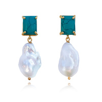 Culturesse Carlotta 24K Baroque Pearl Drop Earrings (Turquoise)