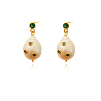 Culturesse Portia 24K Emerald Baroque Pearl Earrings