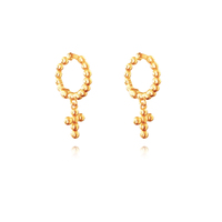 Culturesse Adina Beaded Dainty Cross Drop Earrings (Gold Vermeil)