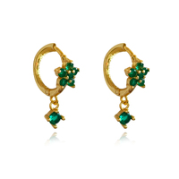 Culturesse Patina Dainty Zircon Floral Hoop Earrings (Emerald Green)