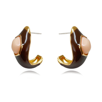 Culturesse Lafayette Enamel Croissant C Hoop Earrings (Coffee)