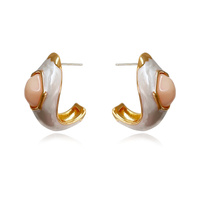 Culturesse Lafayette Enamel Croissant C Hoop Earrings (Cream)