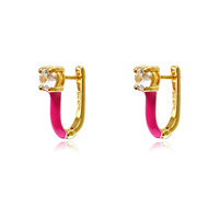 Culturesse Gabriela Diamante Enamel U Huggie Earrings (Fusha)