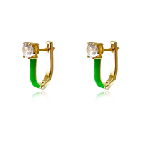 Culturesse Gabriela Diamante Enamel U Huggie Earrings (Green)
