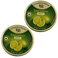 Cavendish & Harvey Sour Lemon Drops 200g Tin Sweets Candy Fruit Lollies x 2