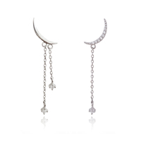 Culturesse Ariella Dainty Moon String Mismatching Earrings (Silver)