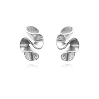 Culturesse Fauve Artisan Sculptural Ruffle Earrings (Silver)