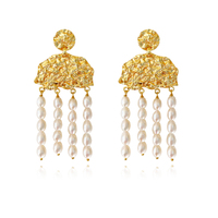 Culturesse Jacinthe Luxury 24K Sculpture Pearl Drop Earrings