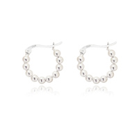 Culturesse Bryn Beaded Silver Huggie Earrings