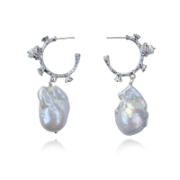 Culturesse Francoise Luxury Baroque Pearl Drop Earrings (with Silver Leaf)