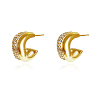 Culturesse Amaryllis Twin Flame Curved Earrings (Gold)