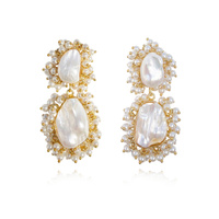 Culturesse Amour 22K Twin Baroque Pearl Bouquet Earrings