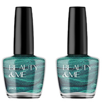 Beauty & Me Space Two Tone Metallic Mid Green Nail Polish 2x 12ml Duo