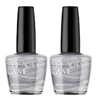 Beauty & Me Metal Two Tone Metallic Silver Nail Polish 2x 12ml Duo