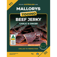 Mallorys Tocino Garlic Ginger Beef Jerky 1kg BULK PACK (for Human Consumption)
