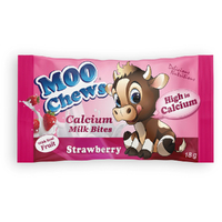 Moo Chews Strawberry Calcium Milk Bites Healthy Kids Snack Pack 18gm