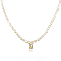 Culturesse Alaire Austrian Zircon Freshwater Pearl Necklace (Gold)