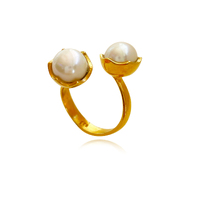 Culturesse Eleodoro 24K Twin Pearl Open Ring (Gold Filled)