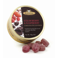 Simpkins Strawberry & Raspberry with Chocolate Centre Drops 175g Tin Sweets Candy Lollies