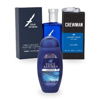 Men's Shave & Shower Set – Blue Stratos Pre Shave, Crewman Soap, Felce Uomo Wash